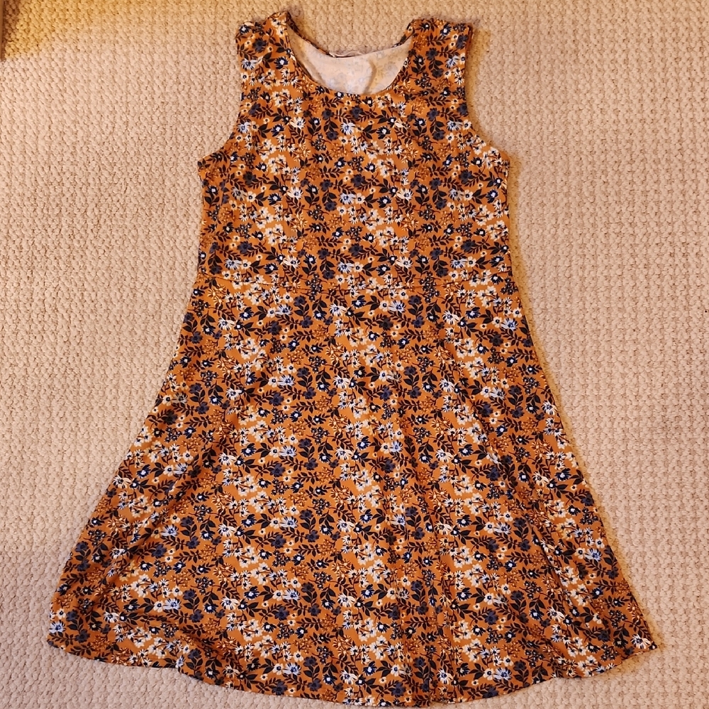 Beautees Brown and Orange Sleeveless A-Line Sundress